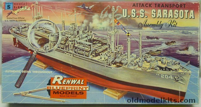 Renwal 1/500 USS Sarasota Attack Transport PA-24, S605-149 plastic model kit